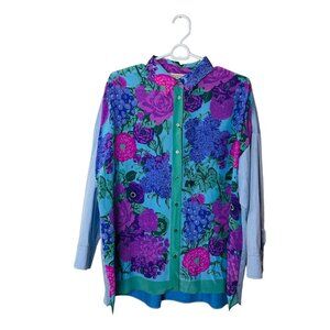 WEEKEND MAX MARA Orata Sz 10 Silk cotton Shirt $395 floral blue Button D…